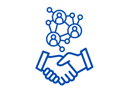 推奨 労務コンサルティングのアイコン。握手と人物ネットワークが描かれており、専門家とのパートナーシップによる組織・人事制度の改善を表現している。